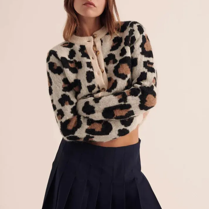 Vivienne | Cropped Leopard Print Cardigan for Women