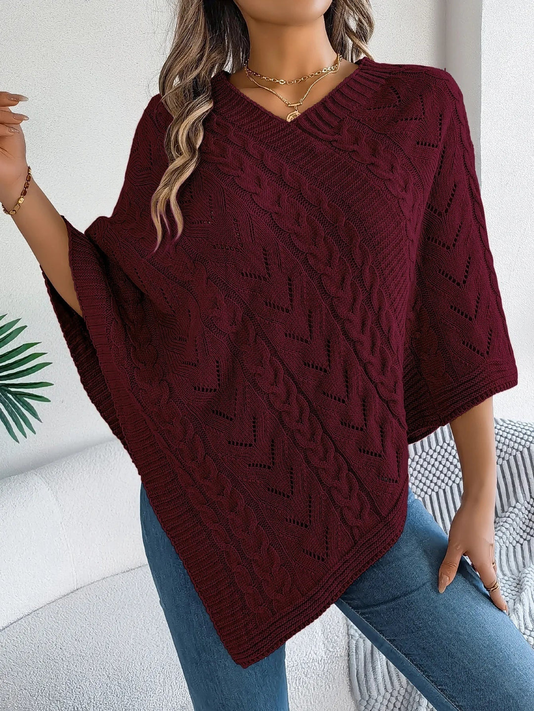 Juno | V-Neck Knit Poncho for Women