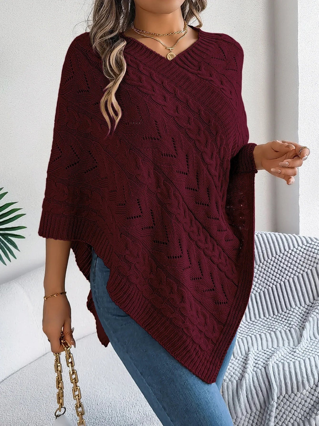 Juno | V-Neck Knit Poncho for Women