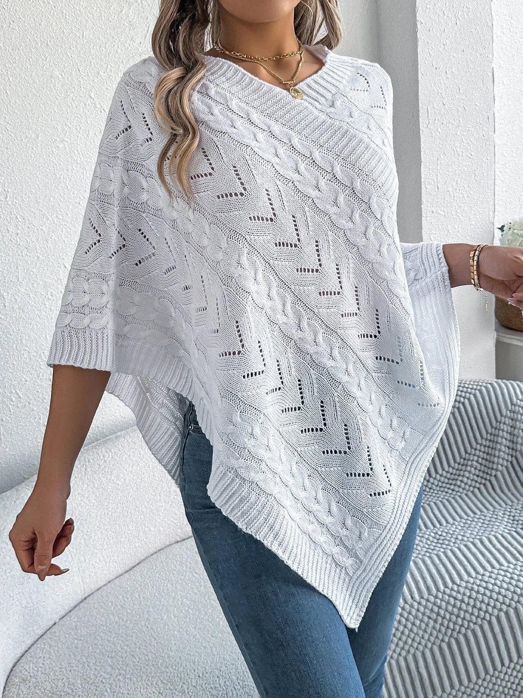 Juno | V-Neck Knit Poncho for Women