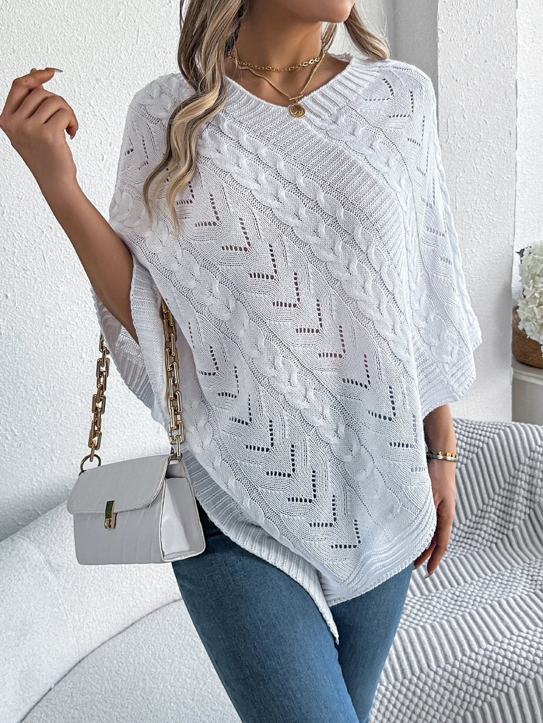Juno | V-Neck Knit Poncho for Women