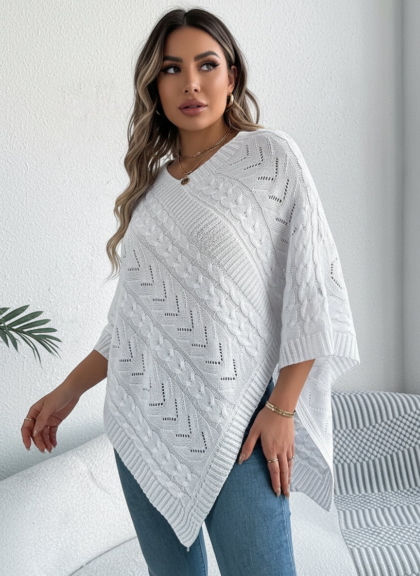 Juno | V-Neck Knit Poncho for Women