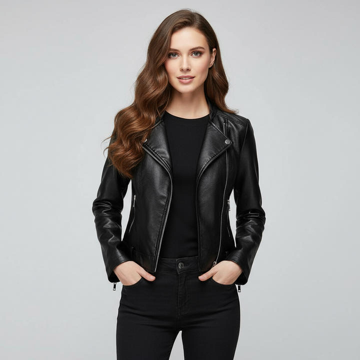 Genevieve | Faux Leather Moto Jacket for Women