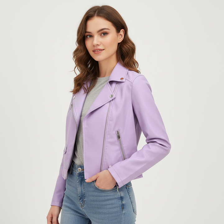 Genevieve | Faux Leather Moto Jacket for Women