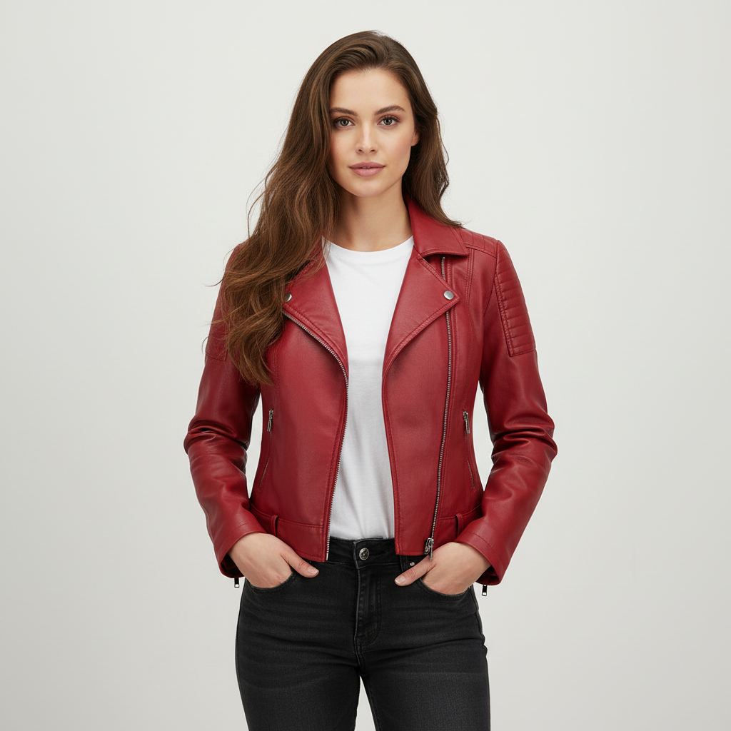 Genevieve | Faux Leather Moto Jacket for Women
