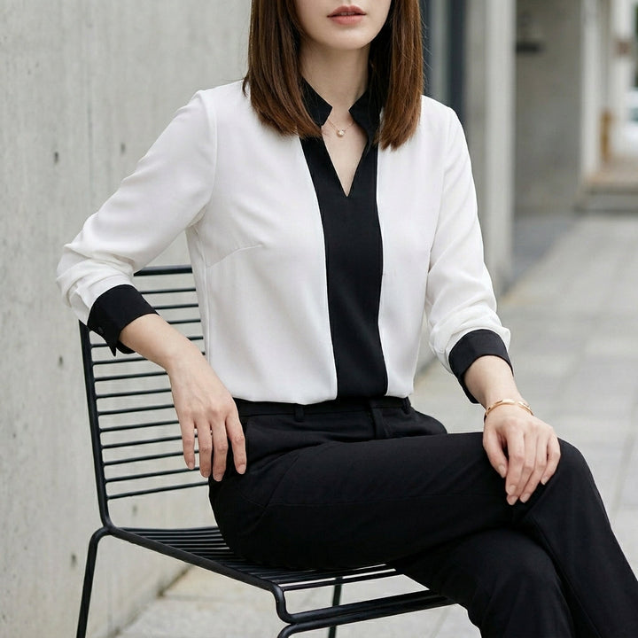 Chiffon Blouse Women V-Neck Long Sleeve Lightweight