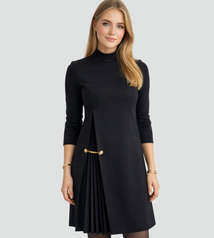 Elegant Mini Cocktail Dress for Women with Collar and Pleat Detail