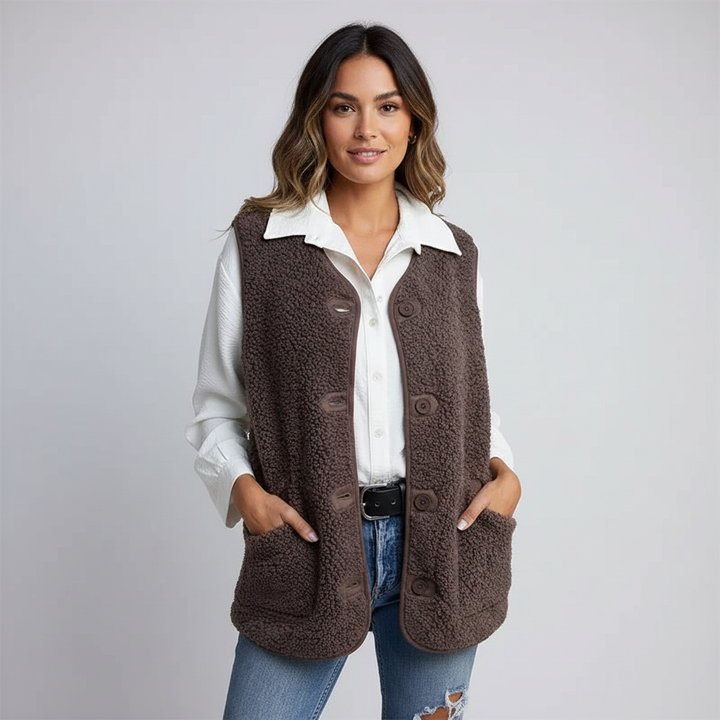 Iris | Longline Button-Front Sleeveless Waistcoat for Women