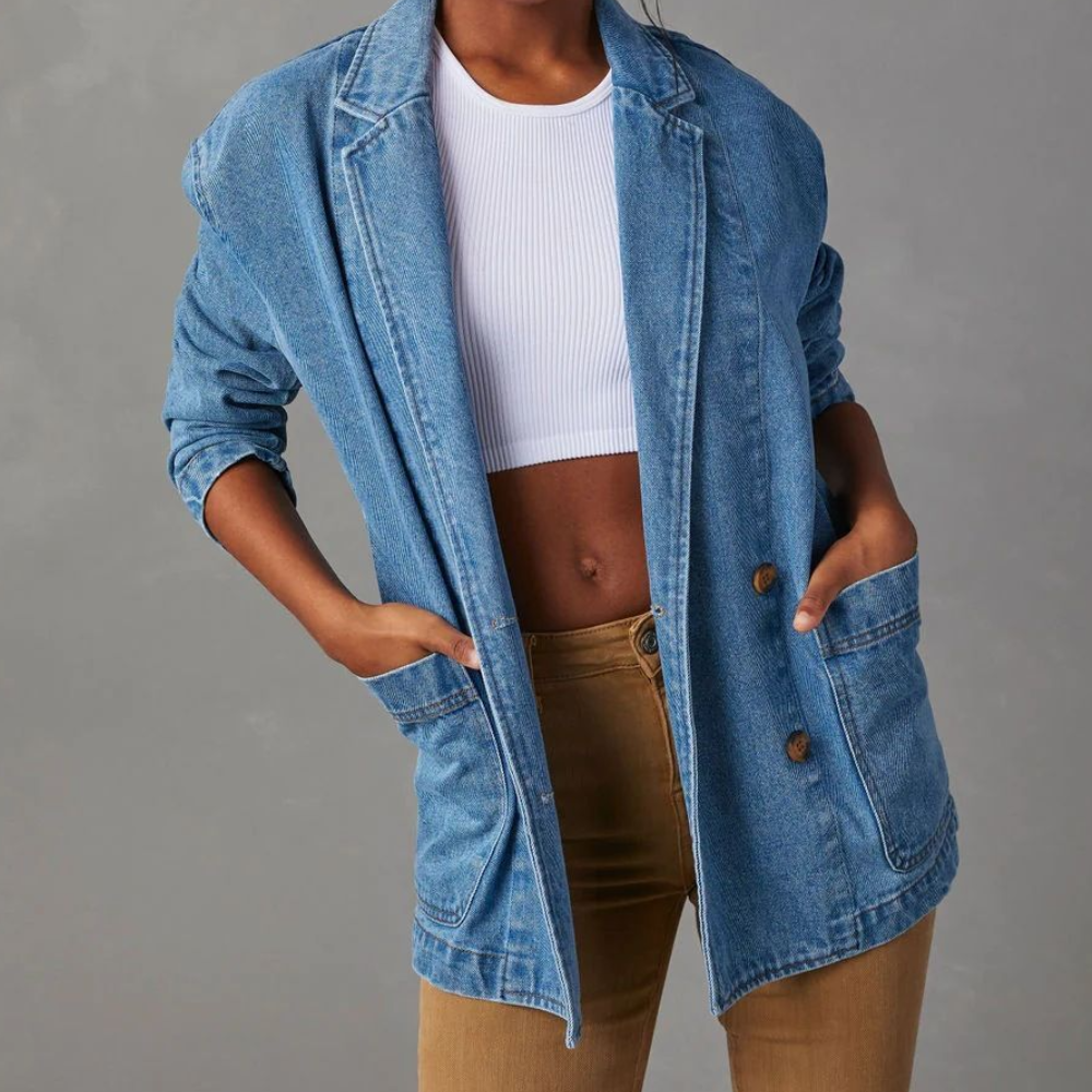 Ella | Longline Double-Breasted Denim Blazer for Women