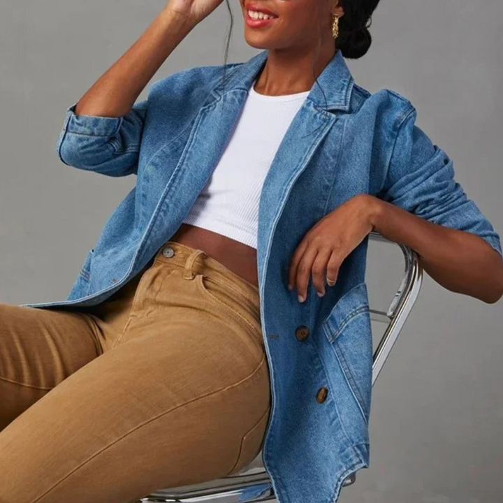 Ella | Longline Double-Breasted Denim Blazer for Women