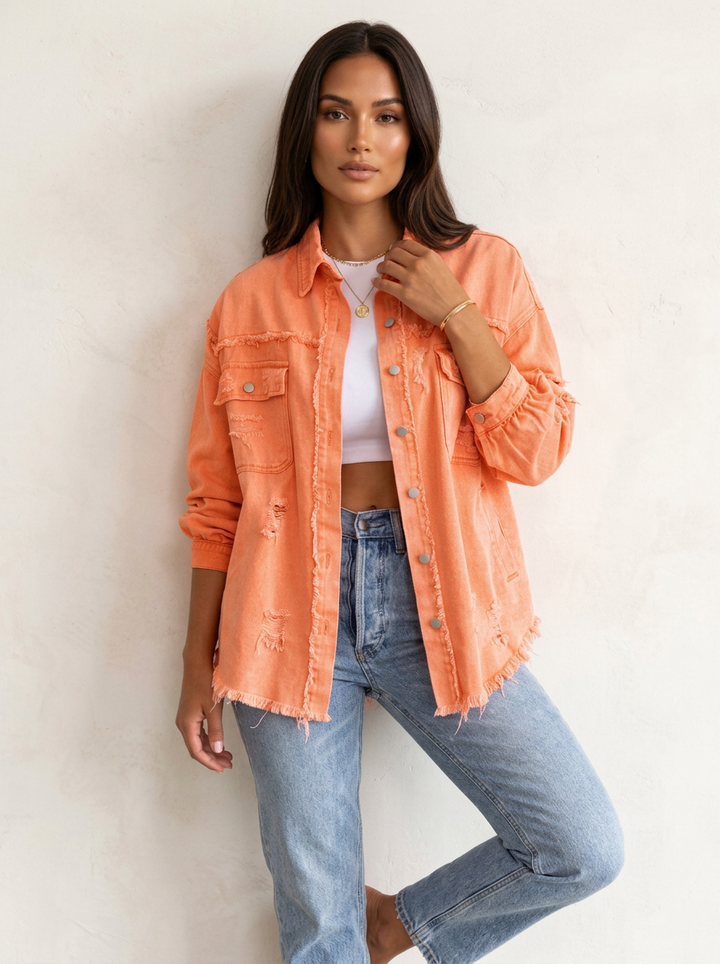 Holly | Button-Front Orange Denim Jacket for Women