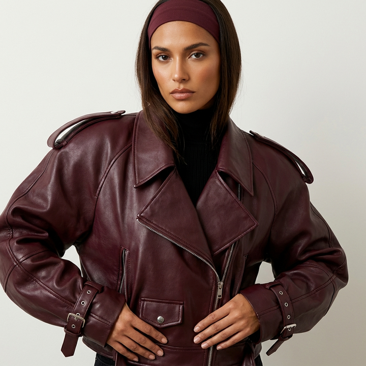 Thea | Oversized Belted Leather Jacket for Women