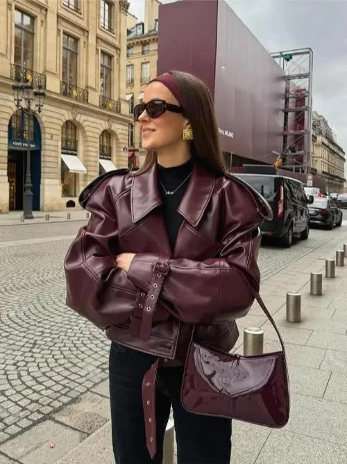 Thea | Oversized Belted Leather Jacket for Women