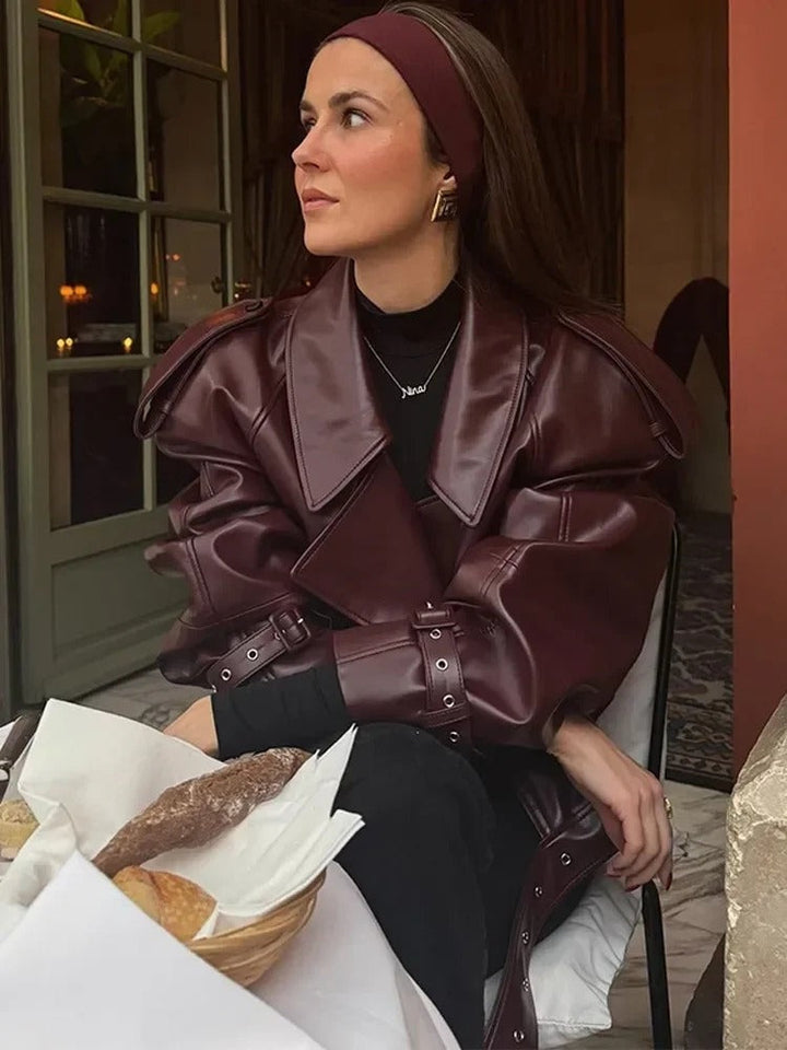 Thea | Oversized Belted Leather Jacket for Women