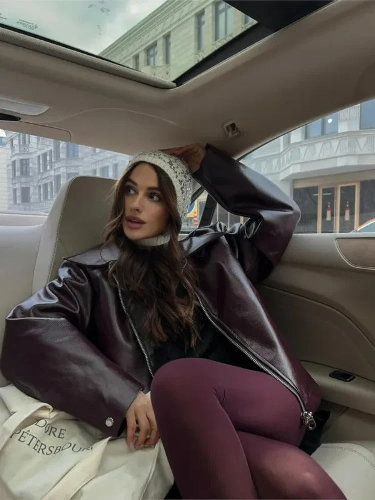 Thea | Oversized Belted Leather Jacket for Women