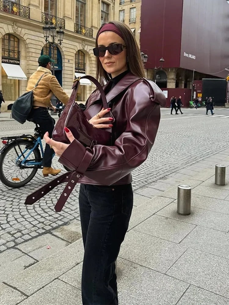 Thea | Oversized Belted Leather Jacket for Women