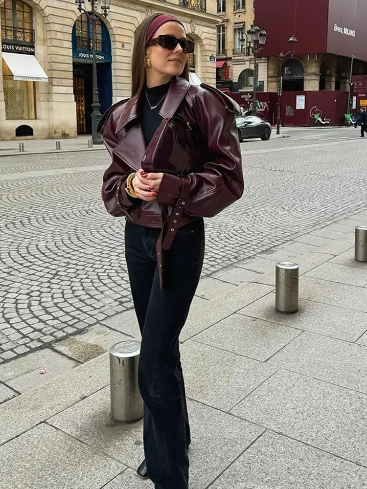 Thea | Oversized Belted Leather Jacket for Women