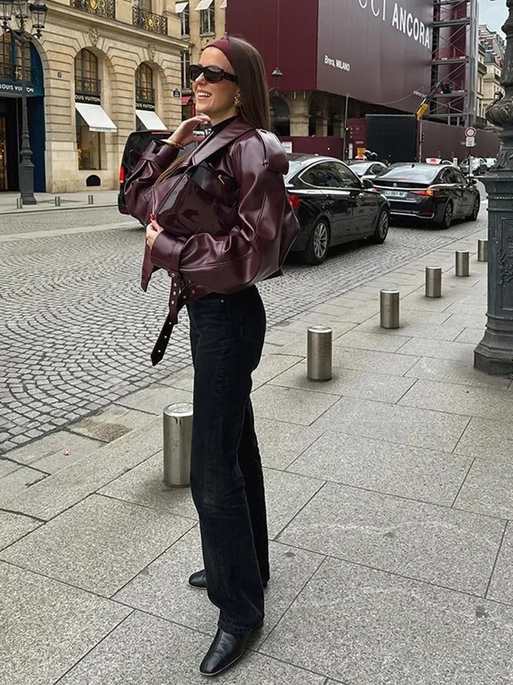 Thea | Oversized Belted Leather Jacket for Women