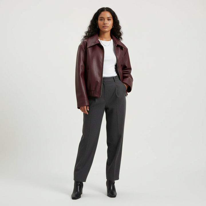 Sylvia | Oversized Faux Leather Jacket for Women