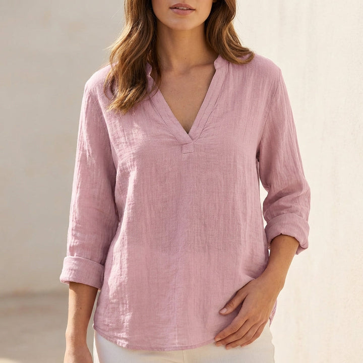 Linen Blouse Women V-Neck Pullover Lightweight Casual