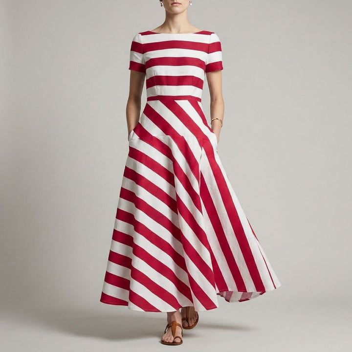Striped Maxi Dress Women A-Line Print Pockets