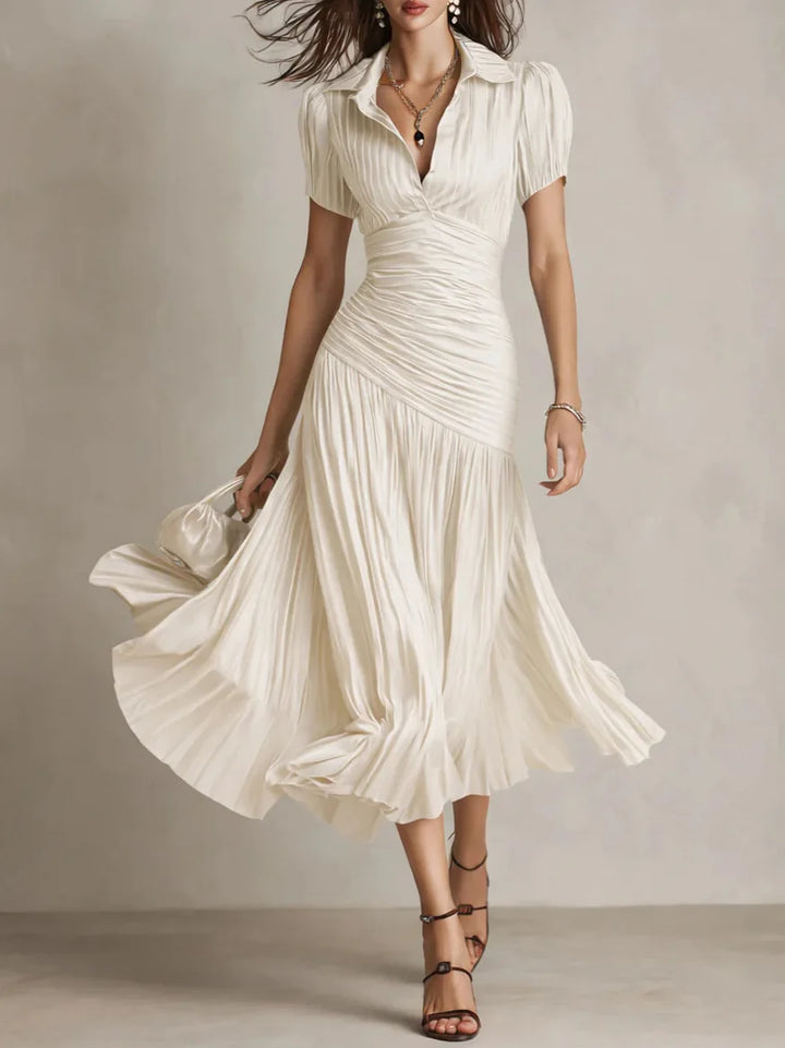 Zaffira Pleated Midi Dress – White Midi Dress