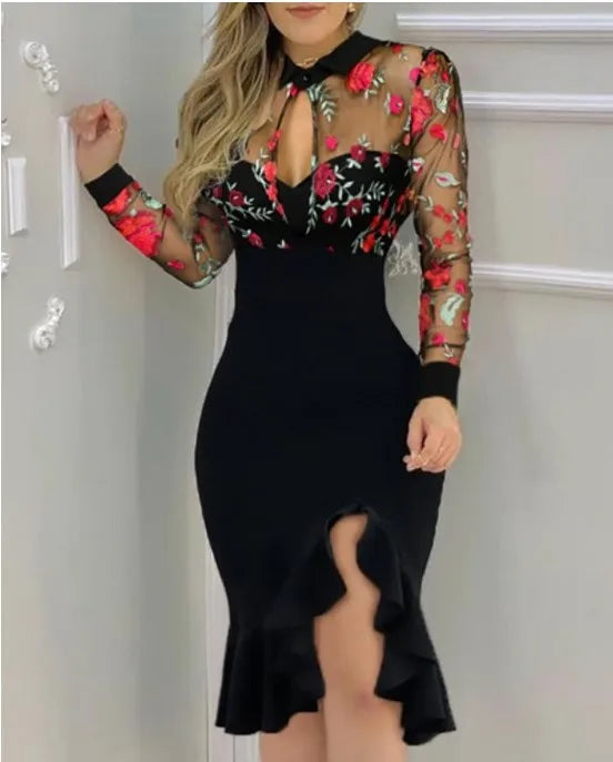 Mesh Ruffle Dress Dress Embroidered Sequin – Sequin Dress
