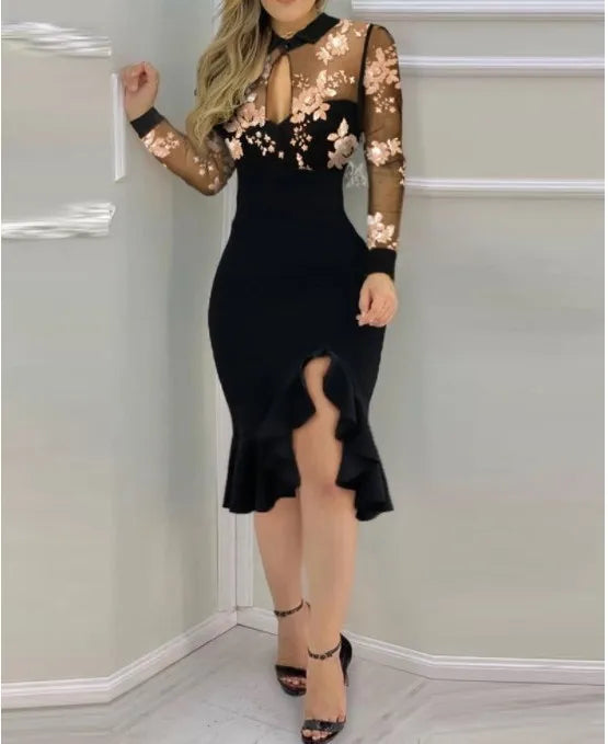 Mesh Ruffle Dress Dress Embroidered Sequin – Sequin Dress