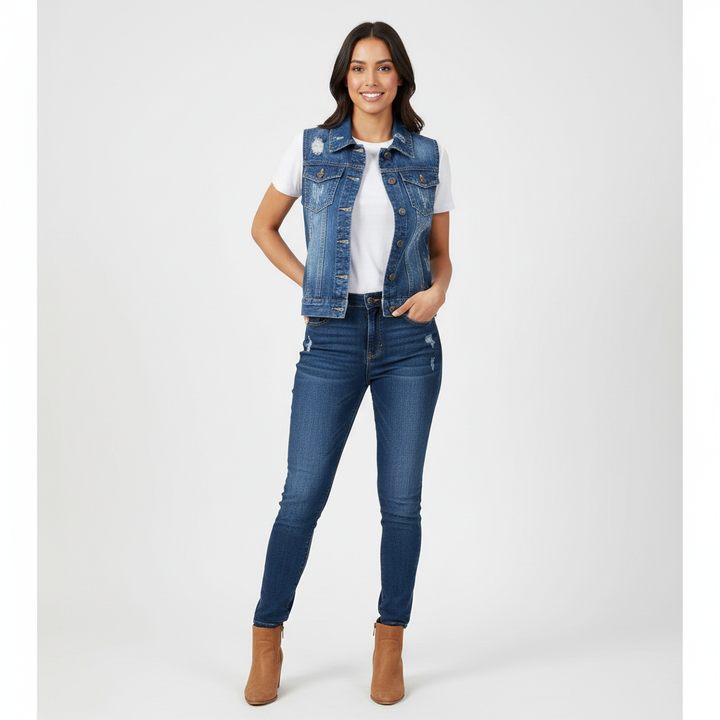 Phoebe | Button-Front Sleeveless Denim Gilet for Women