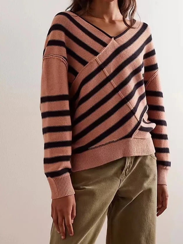 Autumn | Striped Off-Shoulder Sweater for Women