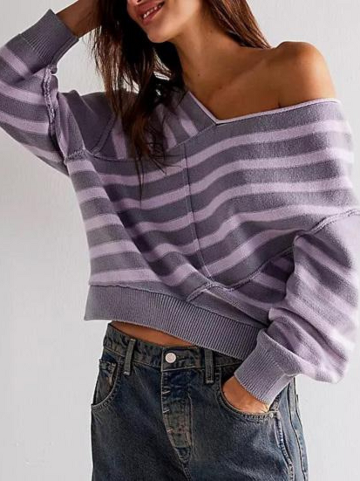 Autumn | Striped Off-Shoulder Sweater for Women