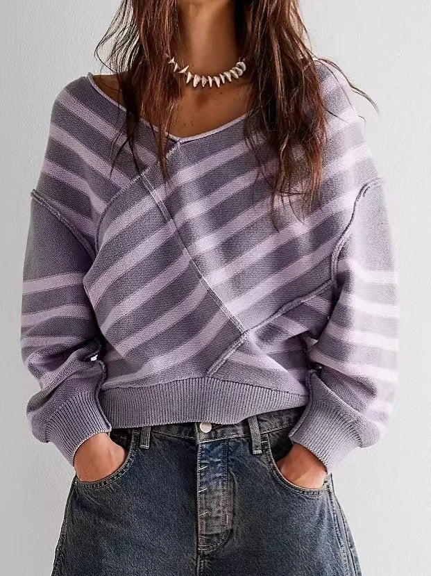 Autumn | Striped Off-Shoulder Sweater for Women