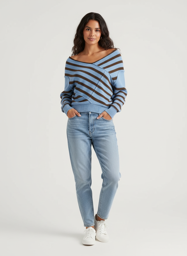 Autumn | Striped Off-Shoulder Sweater for Women