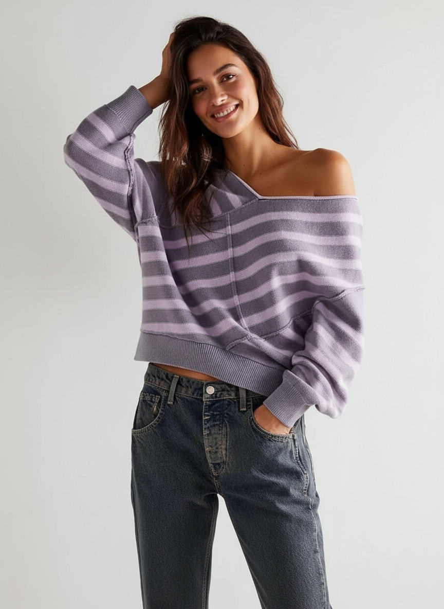 Autumn | Striped Off-Shoulder Sweater for Women