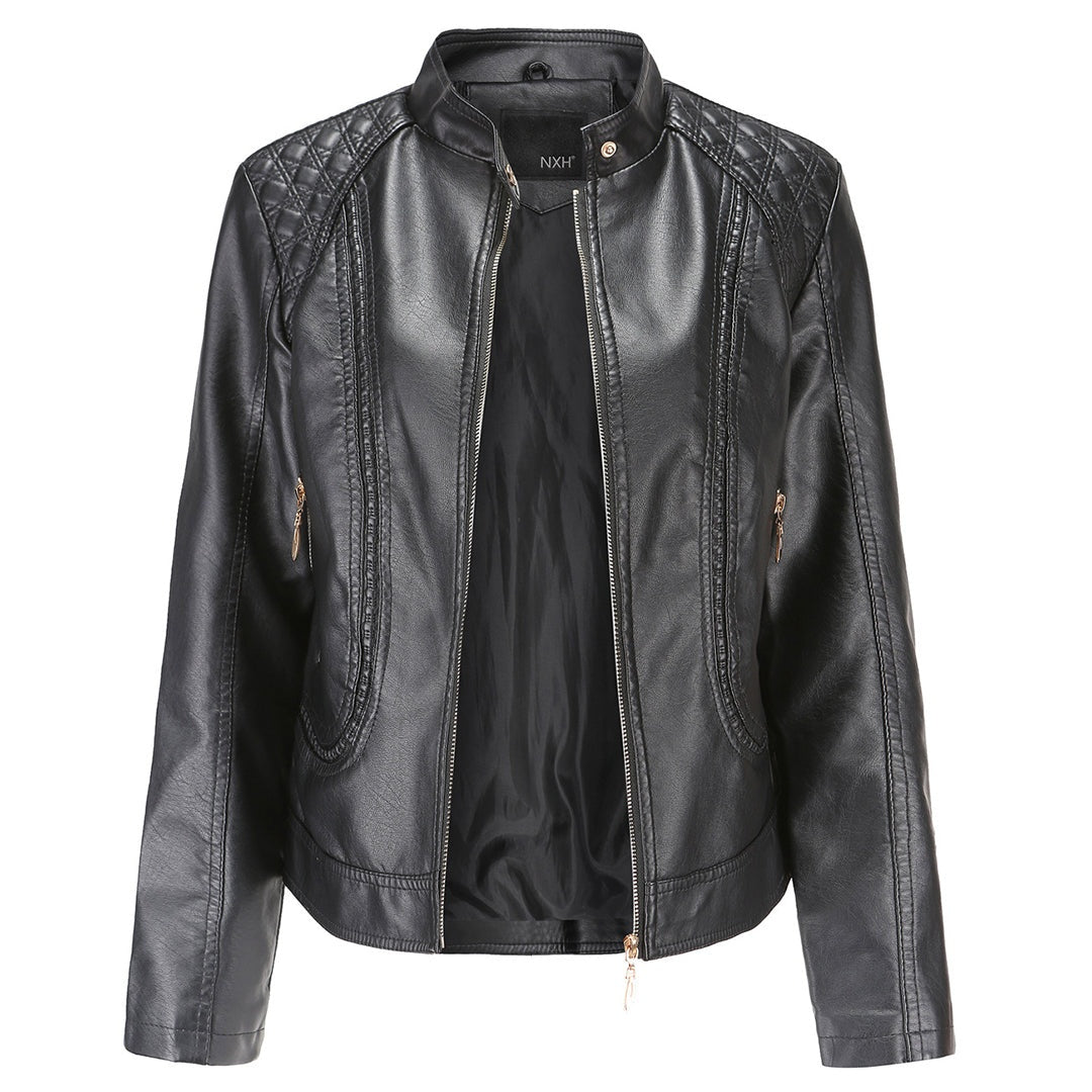 Tabitha | Stand Collar Leather Jacket for Women