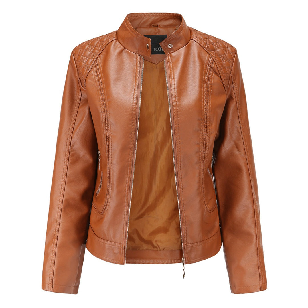 Tabitha | Stand Collar Leather Jacket for Women