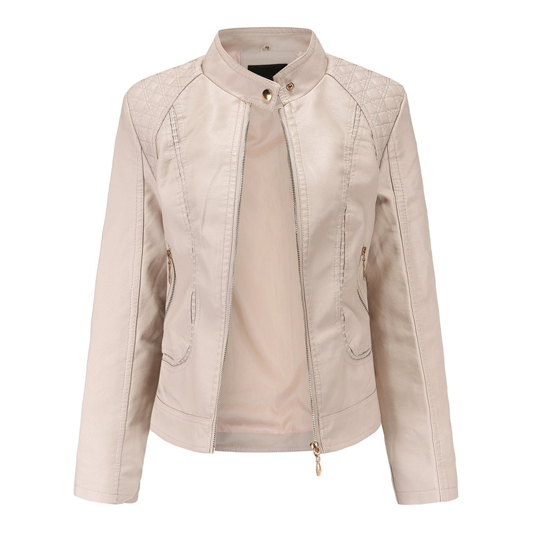 Tabitha | Stand Collar Leather Jacket for Women