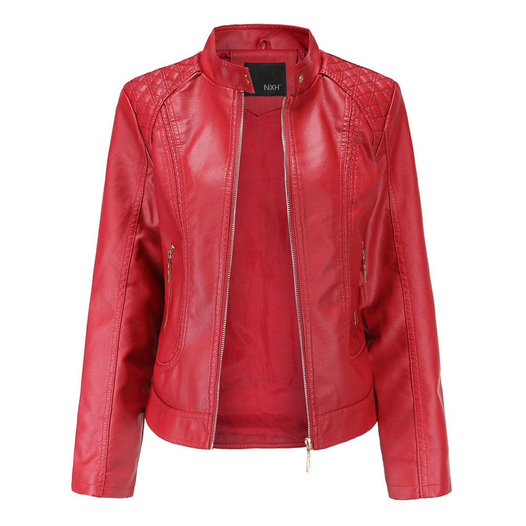 Tabitha | Stand Collar Leather Jacket for Women