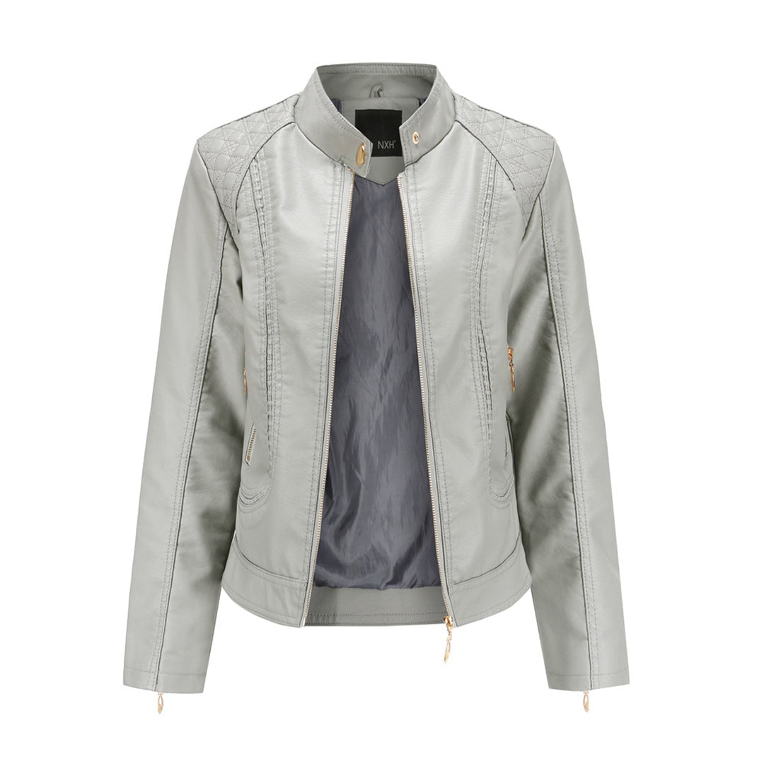 Tabitha | Stand Collar Leather Jacket for Women