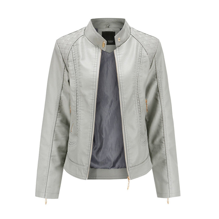 Tabitha | Stand Collar Leather Jacket for Women