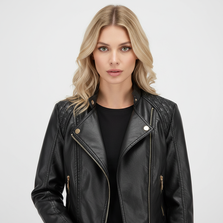 Tabitha | Stand Collar Leather Jacket for Women