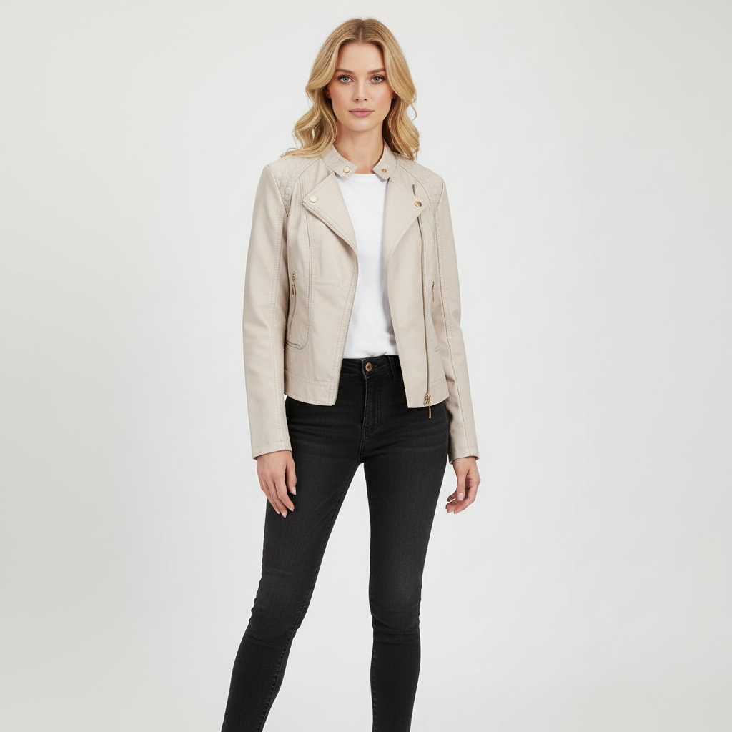 Tabitha | Stand Collar Leather Jacket for Women