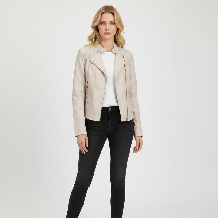 Tabitha | Stand Collar Leather Jacket for Women