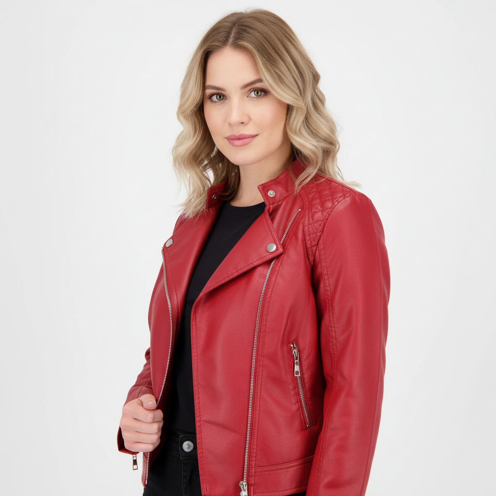 Tabitha | Stand Collar Leather Jacket for Women