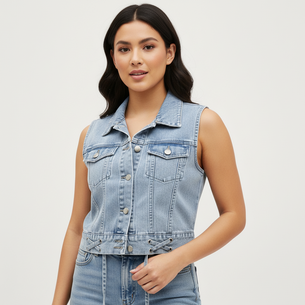 Leah | Button-Front Sleeveless Denim Gilet for Women