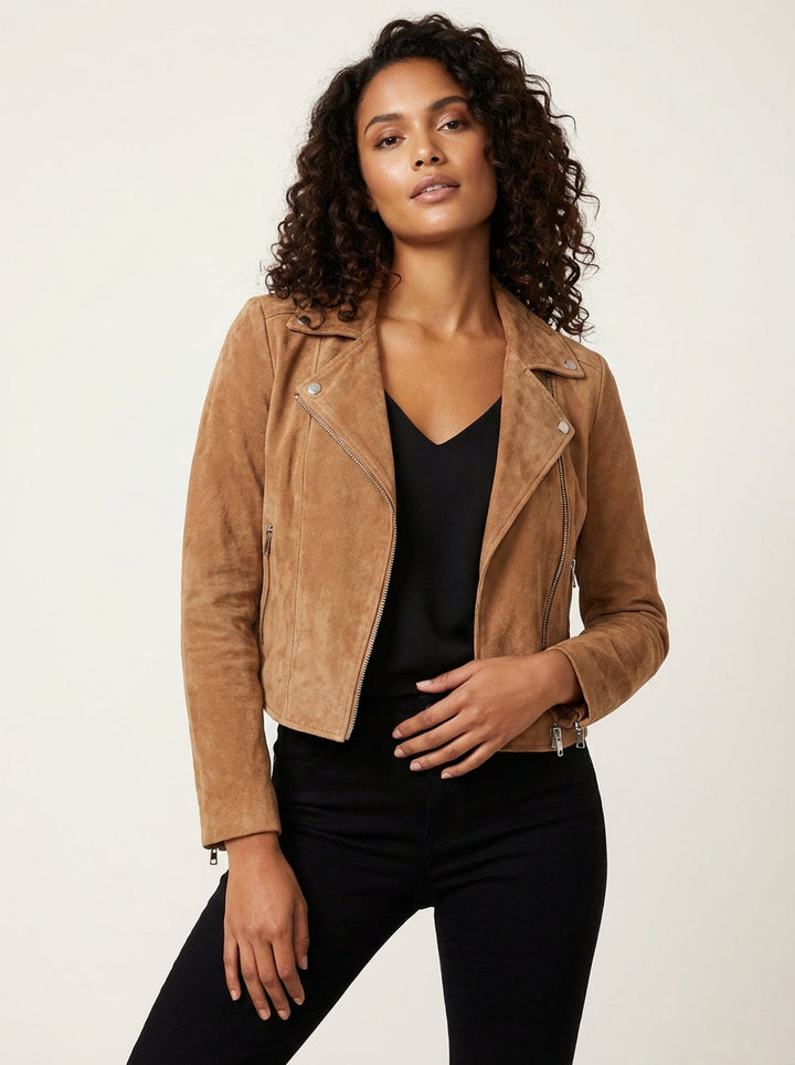Marion | Asymmetric Suede Moto Jacket for Women