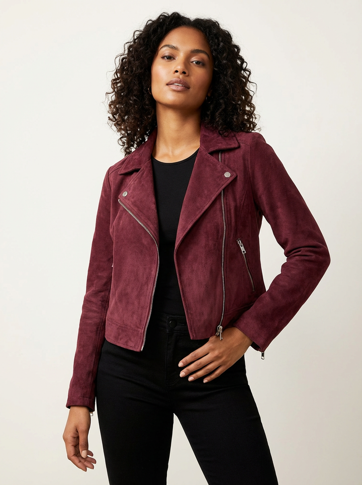 Marion | Asymmetric Suede Moto Jacket for Women
