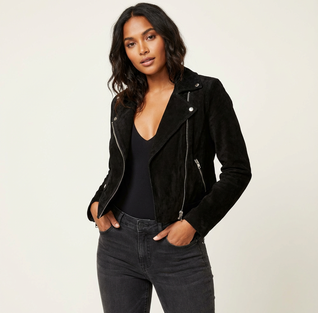 Marion | Asymmetric Suede Moto Jacket for Women
