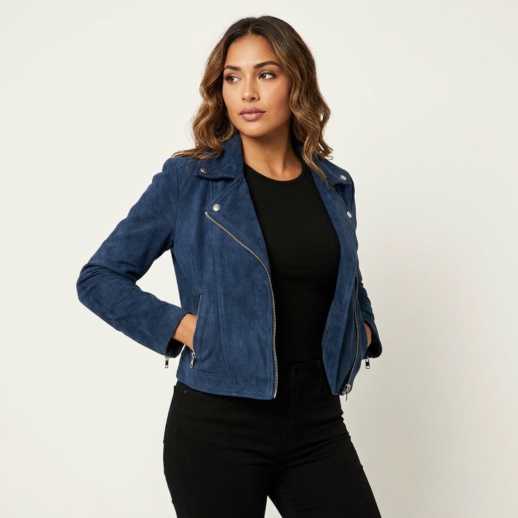 Marion | Asymmetric Suede Moto Jacket for Women