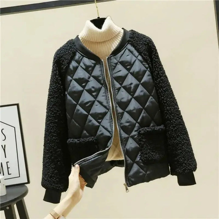Theodora | Fluffy Cropped Quilted Bomber Jacket for Women